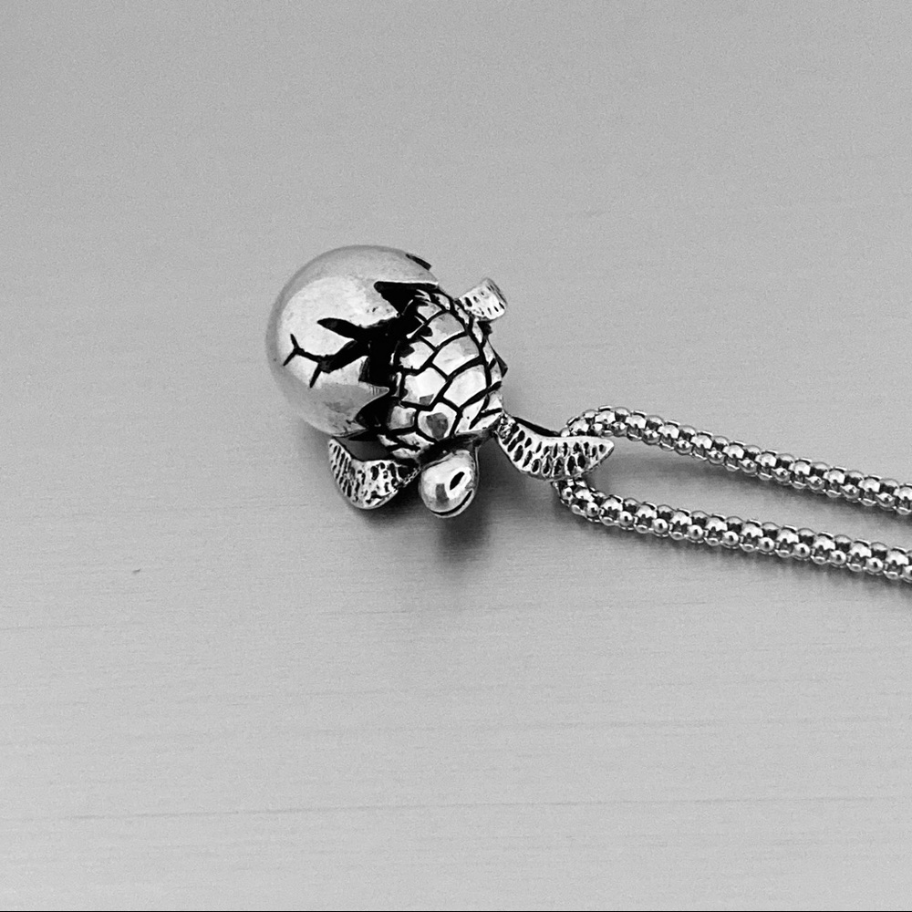 Sterling Silver Egg Hatching Turtle Necklace, Ani… - image 5